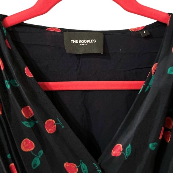 NWOT THE KOOPLES Pleated Navy Blue Midi Dress with Floral/Cherry Motif Size M - Picture 9 of 9